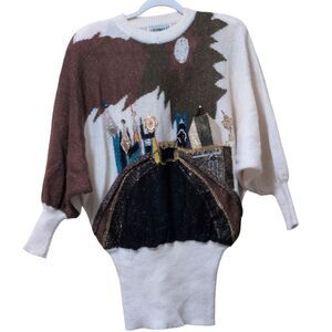 Vintage Leibnitz 80s 90's art to wear 3D Embellished Novelty knit sweater rare